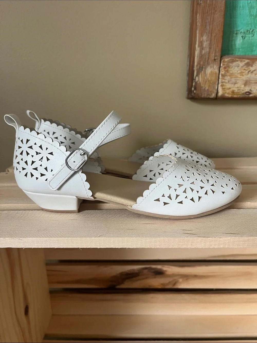 Girls Gymboree White Laser-Cut Mary Janes with Ankle Strap